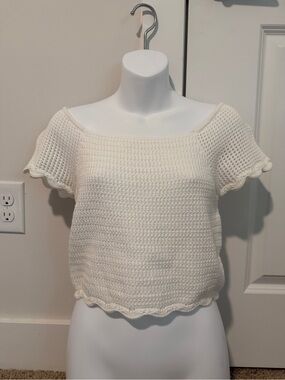 Promesa Women's Cream Crochet Knit Short-Sleeve Sweater